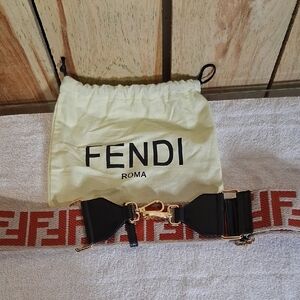 Fendi Strap You Shoulder Strap Zucca Canvas With Leather Red And Cream